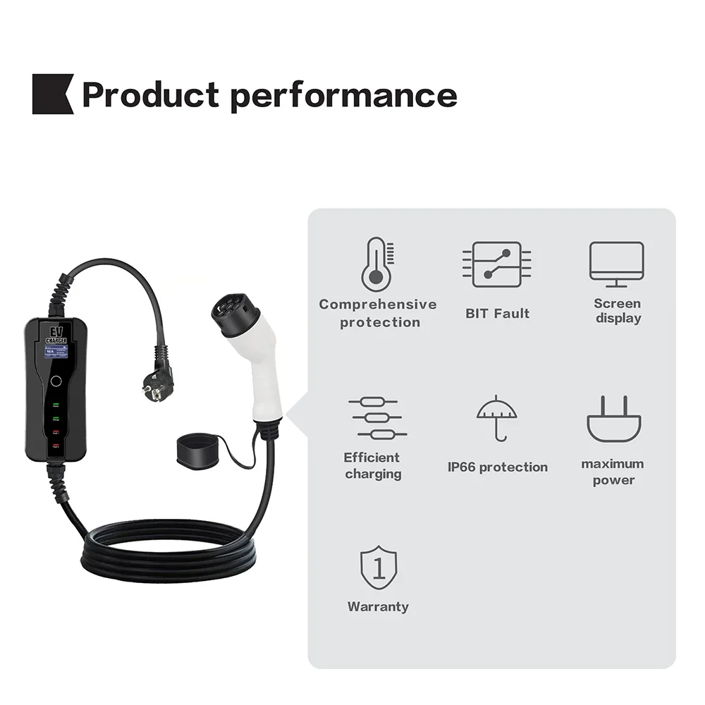 11KW 16A Portable EV Charger T - đánh giá và giá Type 2 Portable Ev Charger 11Kw Cee