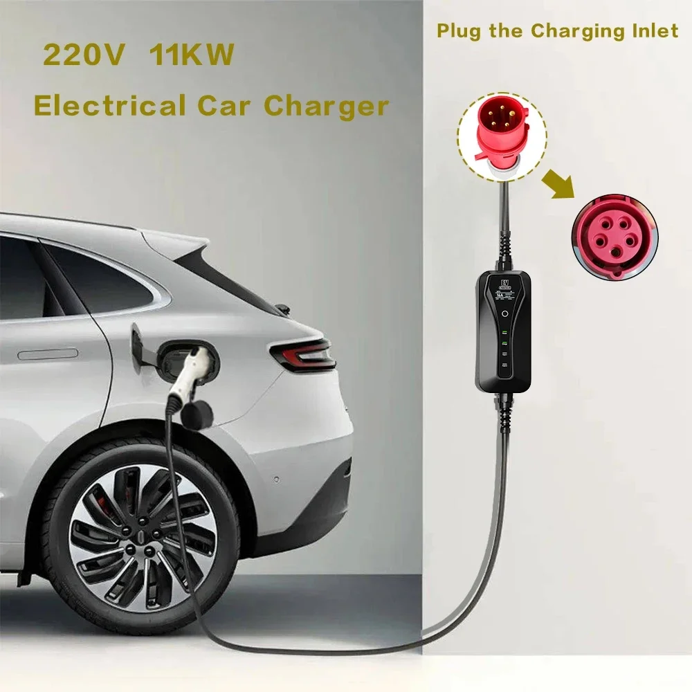 11KW 16A Portable EV Charger T - đánh giá và giá Type 2 Portable Ev Charger 11Kw Cee
